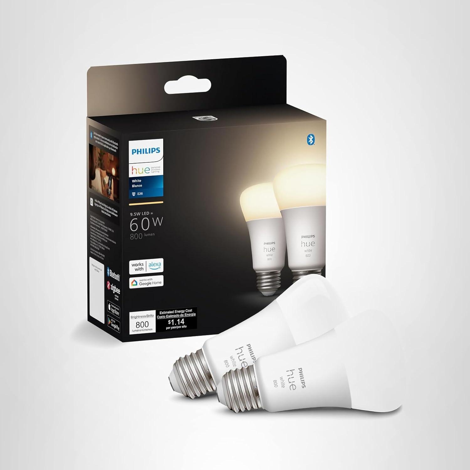 imagePhilips Hue Smart 60W A19 LED Bulb Soft Warm White Light 4 Pack 800LM E26 Indoor Control with Hue App Works with Alexa Google Assistant and Apple HomekitOriginal