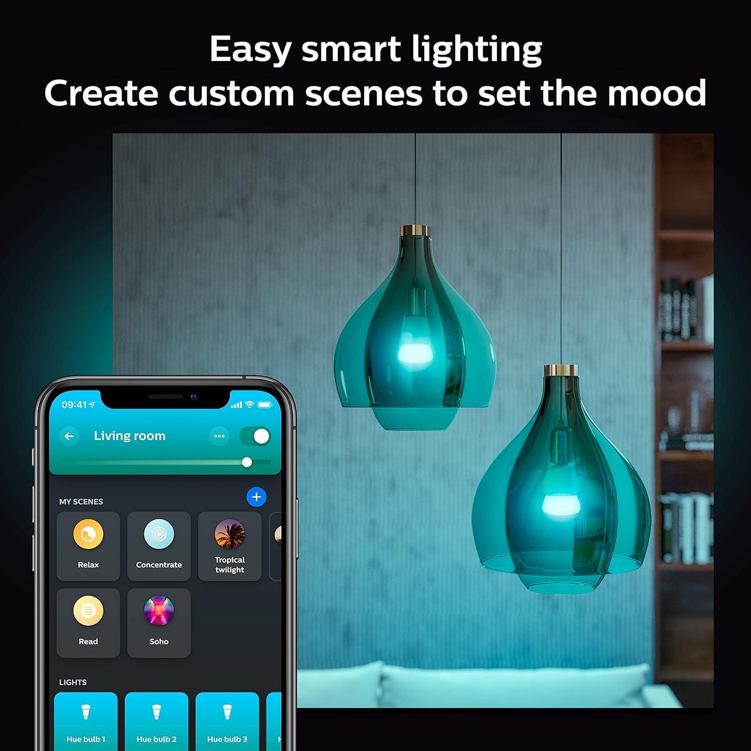 imagePhilips Hue Smart LED A19 Bulb 1Pack White amp Color Ambiance E26 Base 105W Full Spectrum Light 1000K20000K 1100 Lumens Dimmable Works with Alexa Google AppleOriginal
