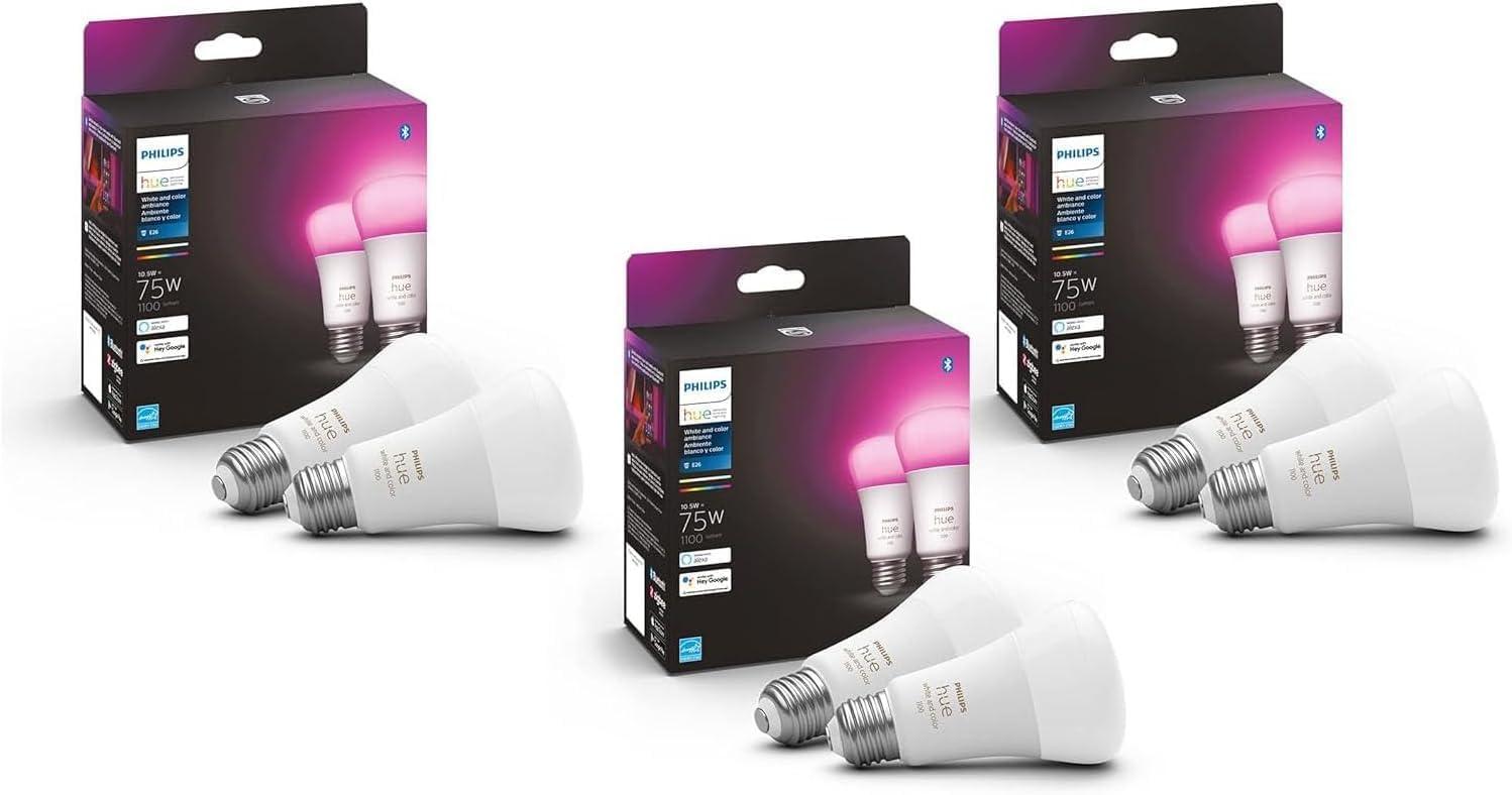 imagePhilips Hue Smart LED A19 Bulb 1Pack White amp Color Ambiance E26 Base 105W Full Spectrum Light 1000K20000K 1100 Lumens Dimmable Works with Alexa Google AppleOriginal