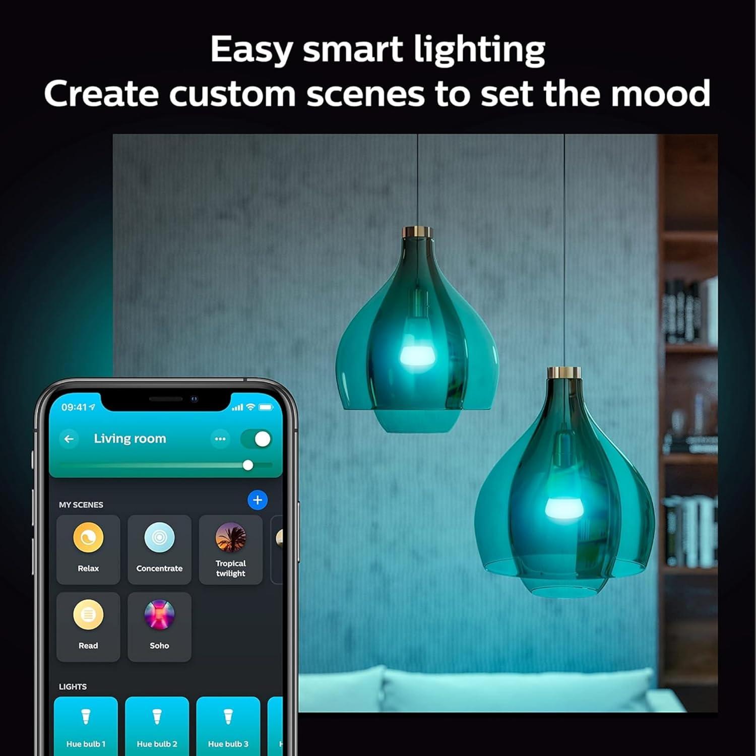 imagePhilips Hue Smart LED A19 Bulb 1Pack White amp Color Ambiance E26 Base 105W Full Spectrum Light 1000K20000K 1100 Lumens Dimmable Works with Alexa Google AppleOriginal