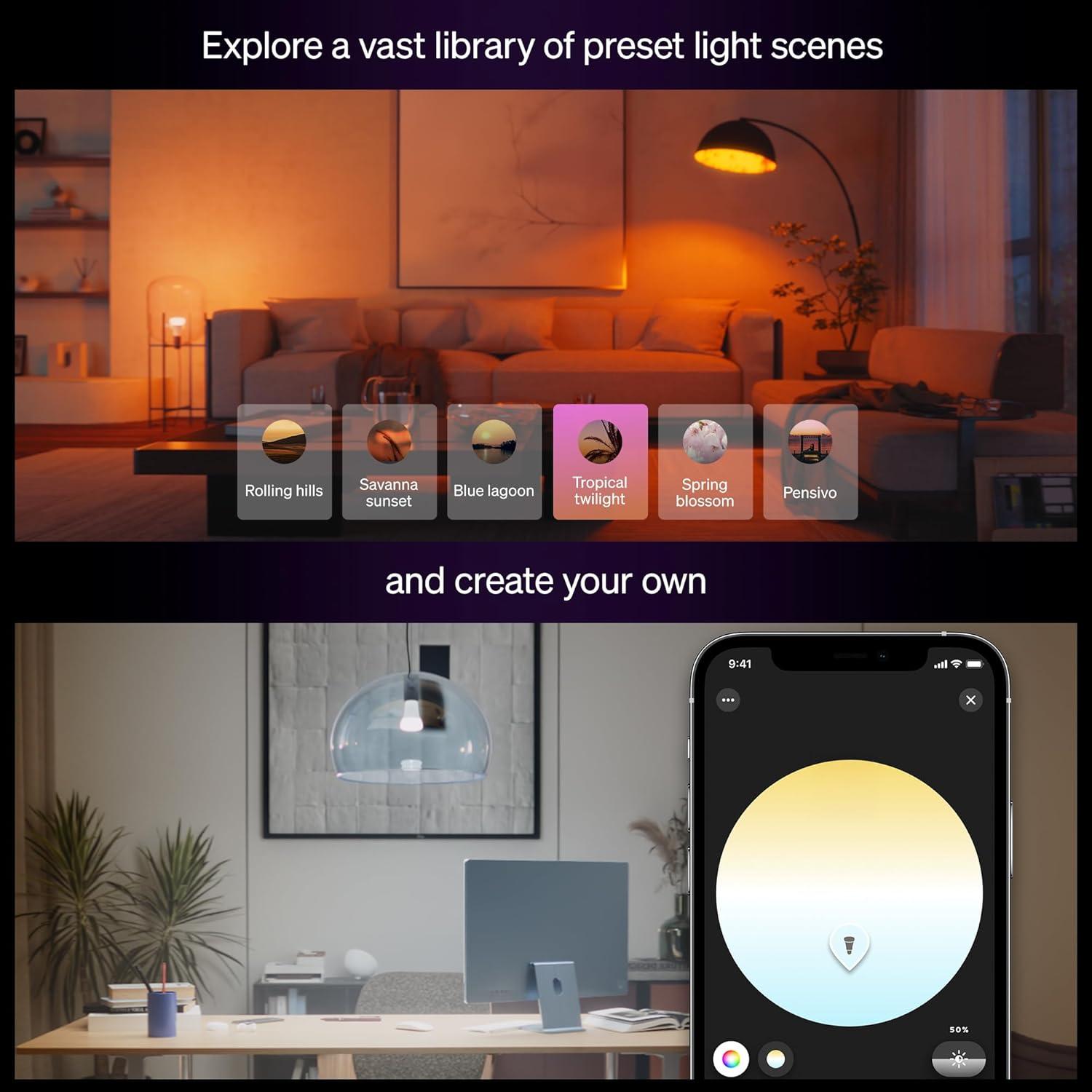 imagePhilips Hue Smart LED A19 Bulb 1Pack White amp Color Ambiance E26 Base 105W Full Spectrum Light 1000K20000K 1100 Lumens Dimmable Works with Alexa Google AppleChromasync