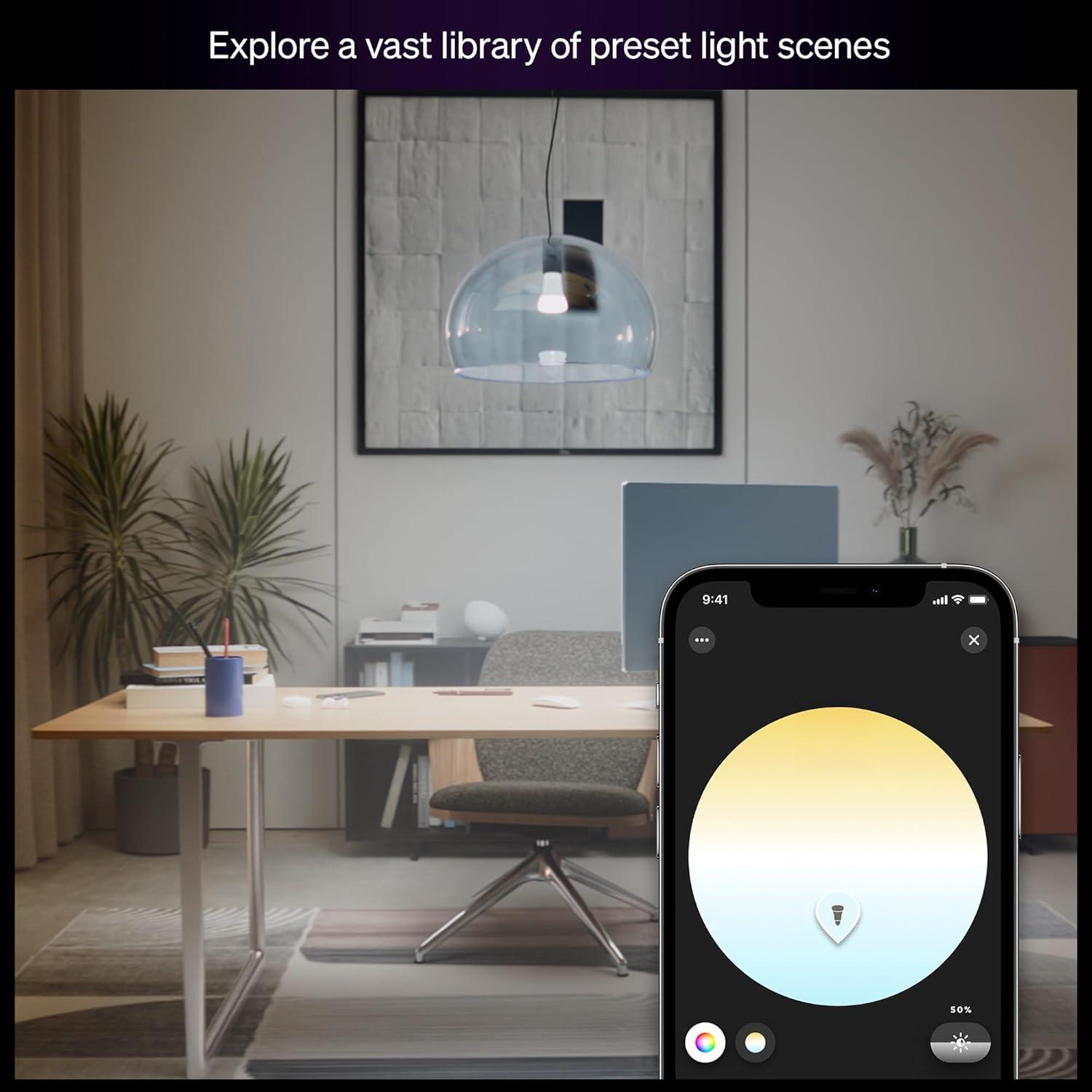 imagePhilips Hue Smart LED A19 Bulb White Ambiance E26 Base 95W Full Spectrum Light 1000K20000K 1100 Lumens Dimmable Works with Alexa Google and Apple Home 2pkRevamped