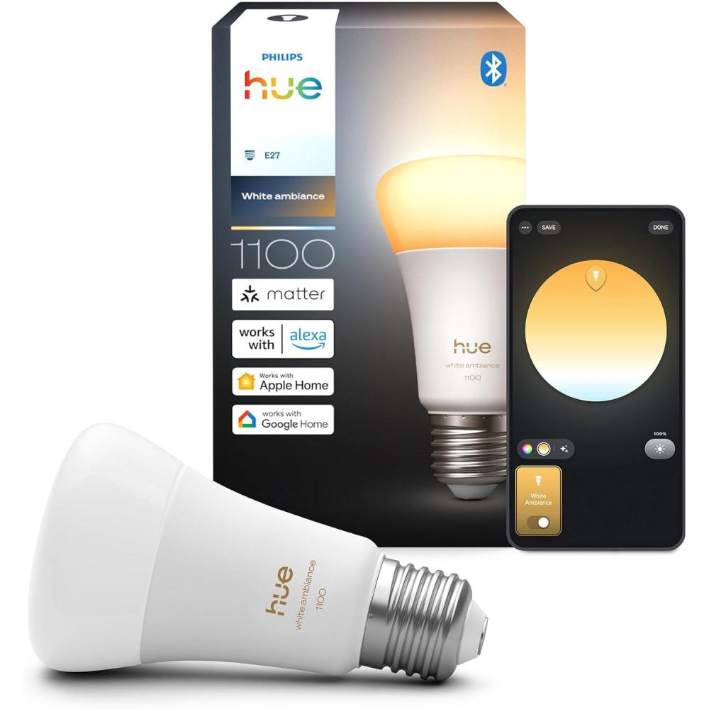 imagePhilips Hue Smart LED A21 Bulb Warm White Light 2700K E26 Base 135W 1600 Lumens Dimmable Works with Alexa Google Assistant and Apple Home 1pkWhite Ambiance Revamped