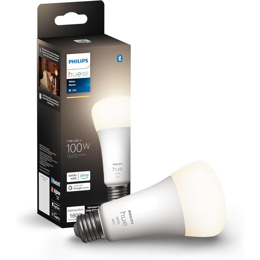 imagePhilips Hue Smart LED A21 Bulb Warm White Light 2700K E26 Base 135W 1600 Lumens Dimmable Works with Alexa Google Assistant and Apple Home 1pkWhite Original