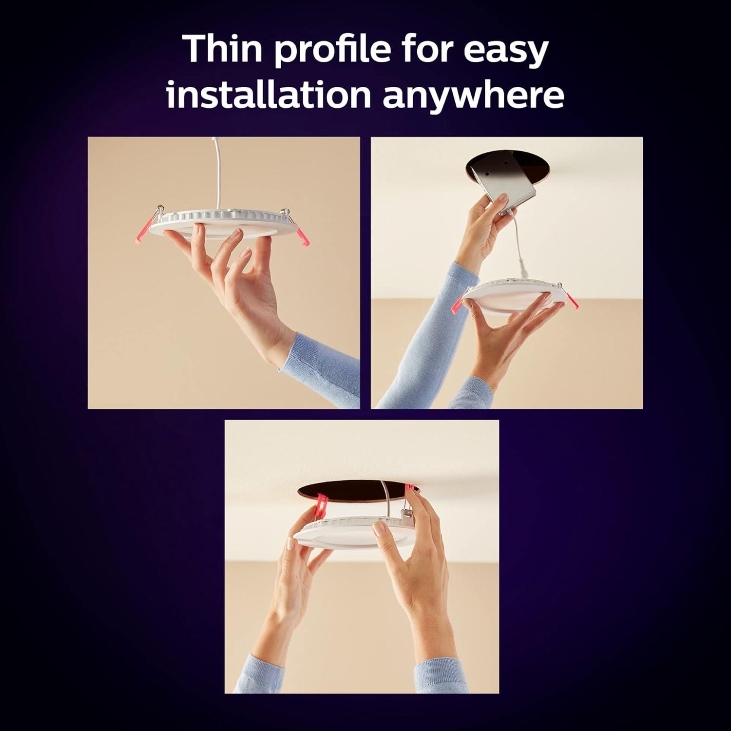 imagePhilips Hue Smart Slim 6 Inch LED Downlight White and Color Ambiance ColorChanging Light 1 Pack 1200LM Indoor Control with Hue App Works with Alexa Google Assistant and Apple HomekitWhite and Color Ambiance