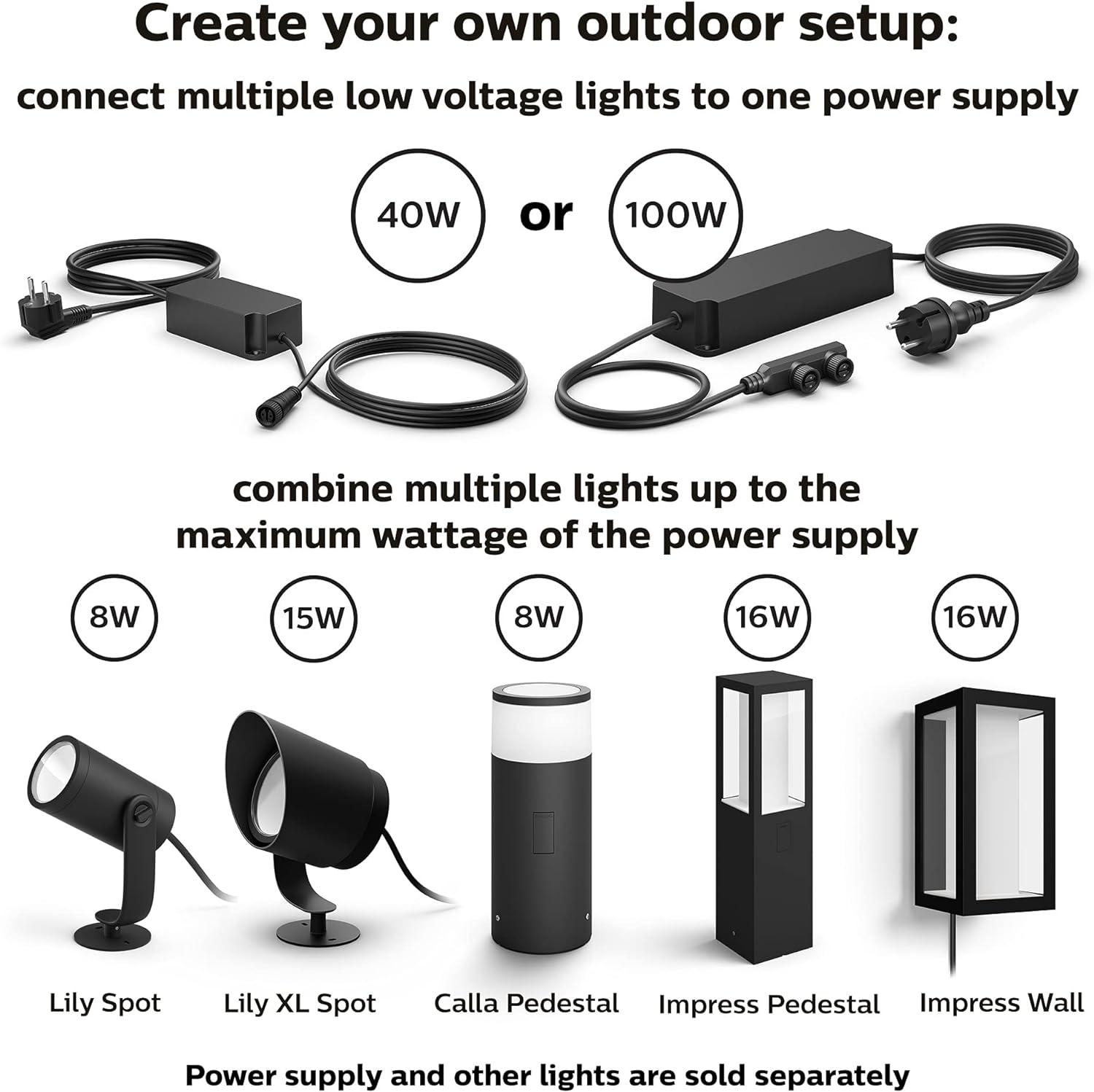 imagePhilips Hue 1 Lily Outdoor Spot Light Base Kit 1 Lily Extension White amp Color Ambiance ColorChanging Light Weatherproof Control with App Works with Alexa Google Assistant Apple Homekit