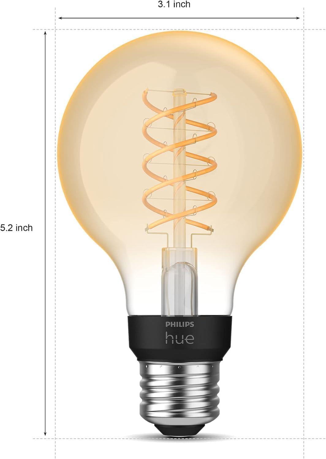 imagePhilips Hue Smart 60W G25 Filament LED Bulb Soft Warm White Light 2 Pack 550LM E26 Indoor Control with Hue App Compatible with Alexa Google Assistant and Apple HomekitWhite