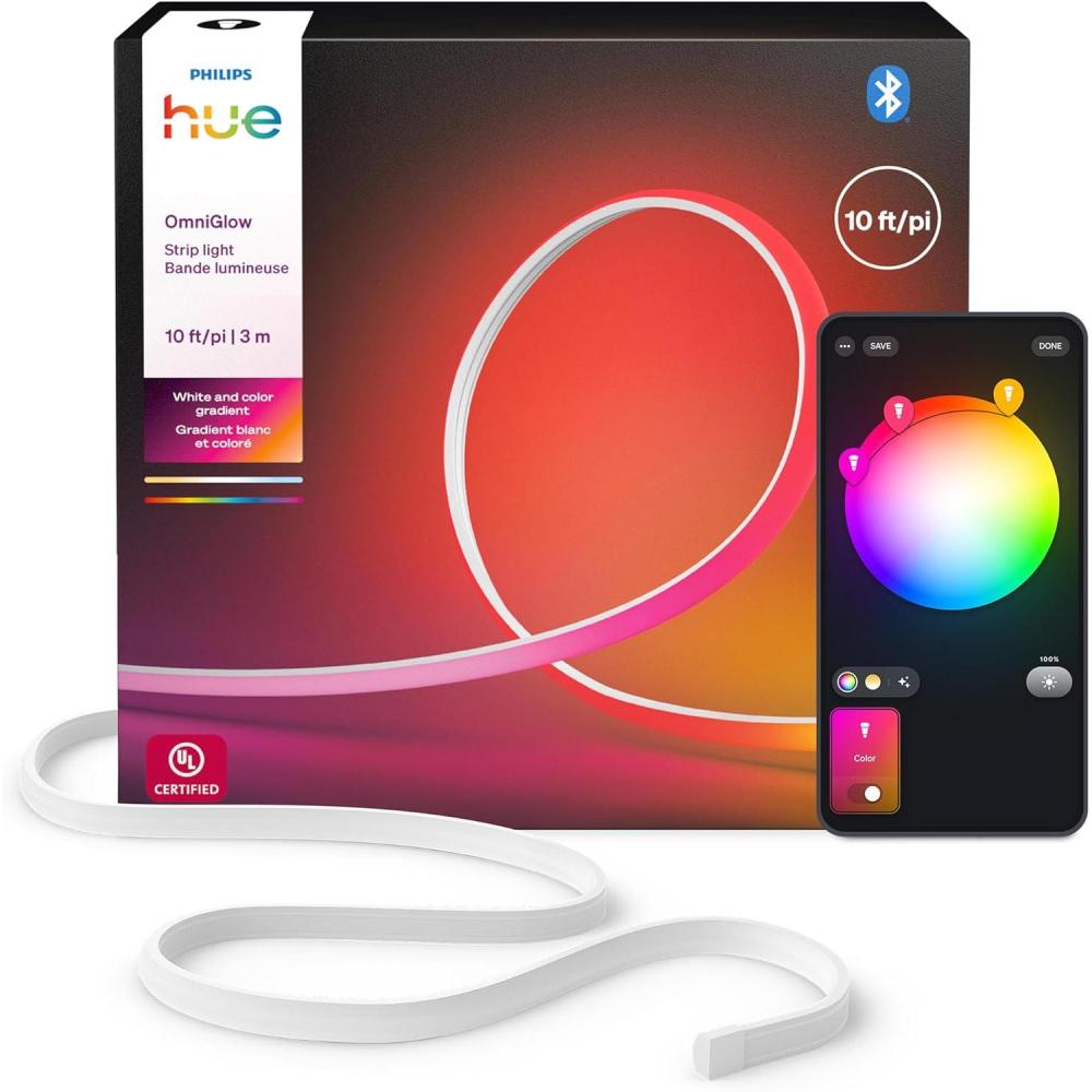 imagePhilips Hue OmniGlow 98Foot Micro LED Strip Light 2700 lm Vibrant Color and Ambiance Flexible Indoor Lighting Uniform Light Cuttable App and Voice Control