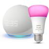 imageEcho Dot 5th Gen with Clock  Glacier White with Philips Hue Smart Color Bulb