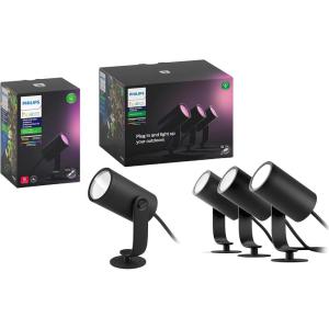 Philips Hue (1) Lily Outdoor Spot Light Base Kit + (1) Lily Extension, White & Color Ambiance Color-Changing Light, Weatherproof – Control with App – Works with Alexa, Google Assistant, Apple Homekit
