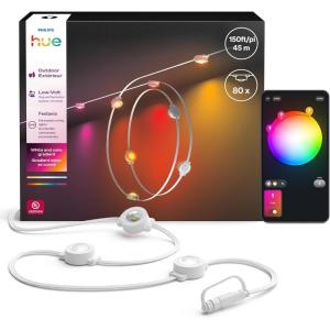 Philips Hue Festavia 150ft Permanent Outdoor String Lights, 80 Dimmable Lights, 55 Lumens Each, Weatherproof, Water-Resistant, White Wire, Color Ambience, Bridge Required(White)
