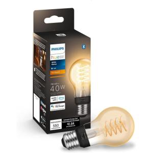 Philips Hue Smart 40W A19 Filament LED Bulb – Soft Warm White Light – 1 Pack – 550LM – E26 – Indoor – Control with Hue App – Compatible with Alexa, Google Assistant and Apple Homekit(White)