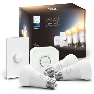 Philips Hue Smart Light Starter Kit – Includes (1) Bridge and (4) 75W A19 E26 LED Smart White and Color Ambiance Bulbs – Control with App – Compatible with Alexa, Google Assistant, and Apple HomeKit(60w White Ambiance)