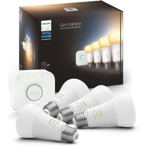 Philips Hue Smart Light Starter Kit – Includes (1) Bridge and (4) 75W A19 E26 LED Smart White and Color Ambiance Bulbs – Control with App – Compatible with Alexa, Google Assistant, and Apple HomeKit(75w White Ambiance)