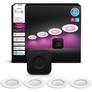 Philips Hue Starter Kit: Bridge Pro & 4 Retrofit Recessed Downlights 5/6-inch, White & Color Ambiance, Dimmable, Smart Light Hub,Works with Voice