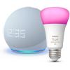 imageEcho Dot 5th Gen with Clock  Cloud Blue with Philips Hue Smart Color Bulb