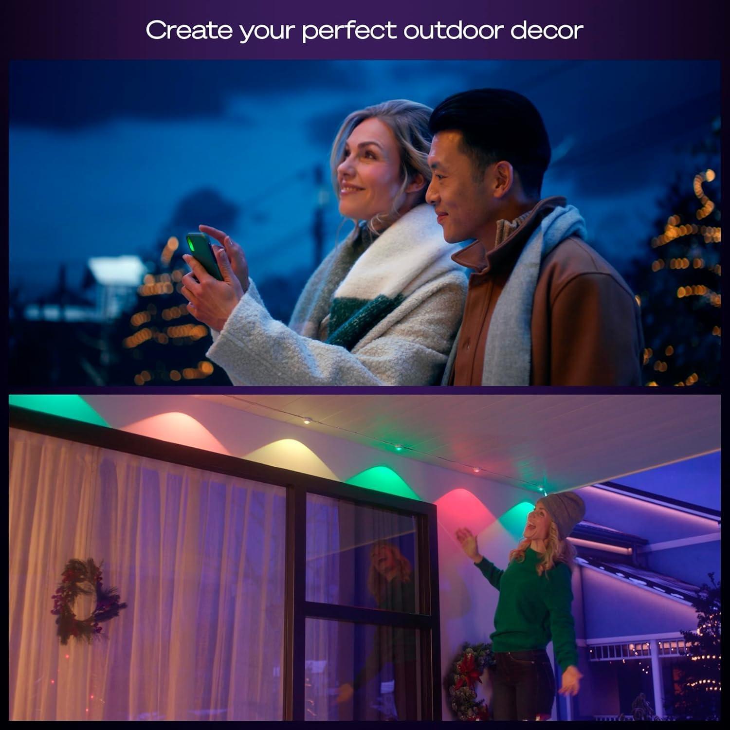 imagePhilips Hue Festavia 90ft Permanent Outdoor String Lights 48 Dimmable Lights 55 Lumens Each Weatherproof WaterResistant White Wire Color Ambience Bridge RequiredWhite