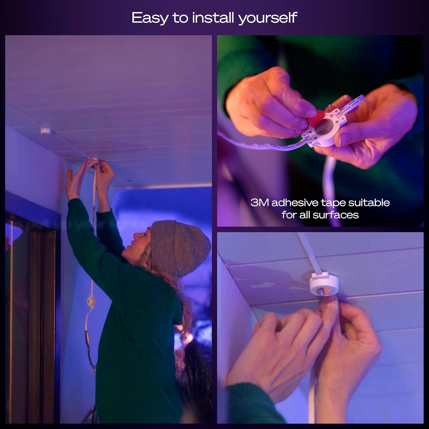 imagePhilips Hue Festavia 90ft Permanent Outdoor String Lights 48 Dimmable Lights 55 Lumens Each Weatherproof WaterResistant White Wire Color Ambience Bridge RequiredWhite