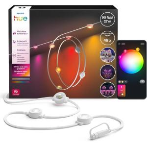 Philips Hue Festavia 90ft Permanent Outdoor String Lights, 48 Dimmable Lights, 55 Lumens Each, Weatherproof, Water-Resistant, White Wire, Color Ambience, Bridge Required(White)