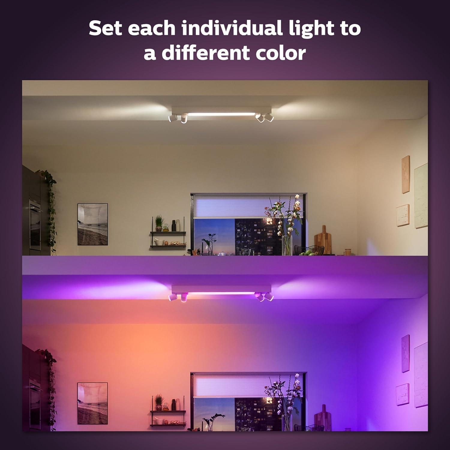 imagePhilips Hue Centris Smart LED Ceiling Spotlight Fixture White White and Color Ambiance ColorChanging Light 4 Lights Control with App Works with Alexa Google Assistant and Apple Homekit4 Spotlights