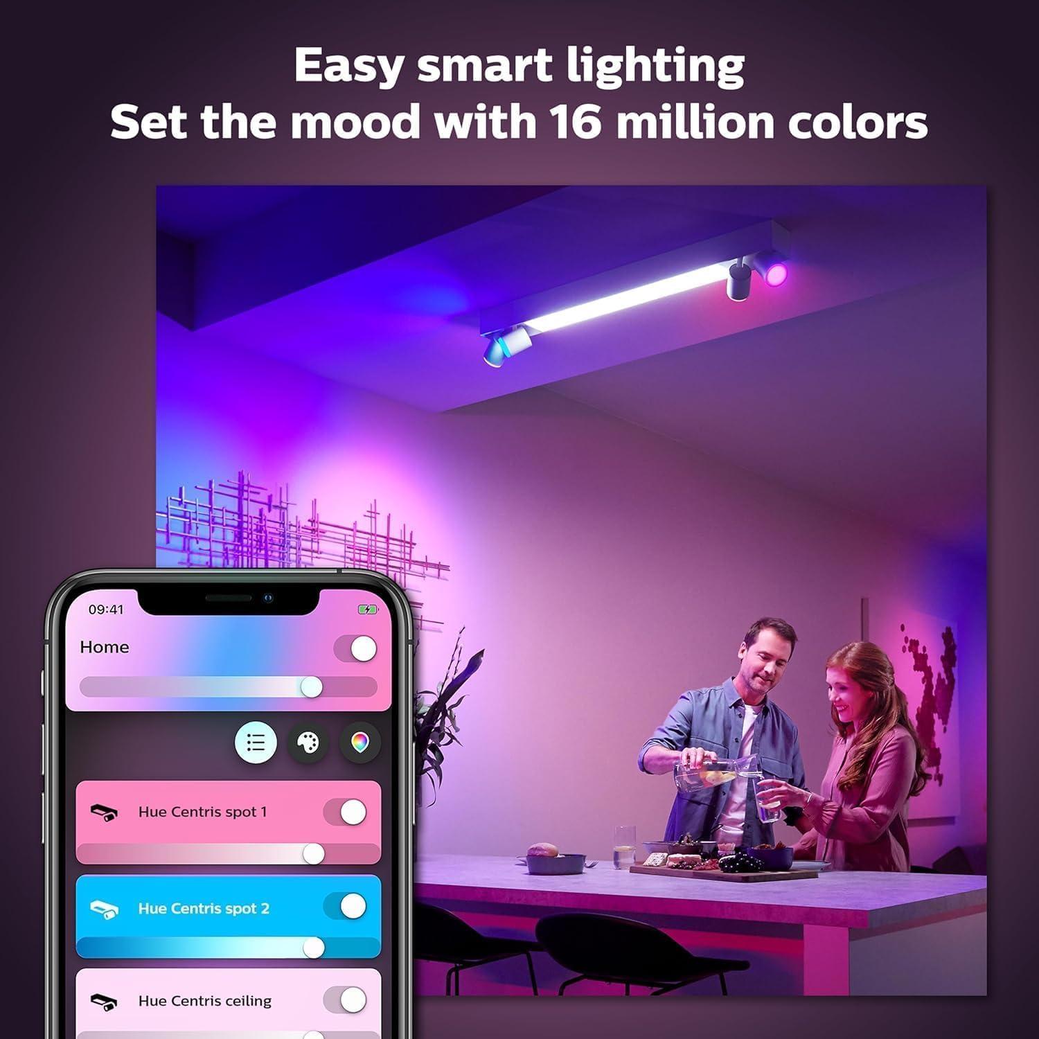 imagePhilips Hue Centris Smart LED Ceiling Spotlight Fixture White White and Color Ambiance ColorChanging Light 4 Lights Control with App Works with Alexa Google Assistant and Apple Homekit4 Spotlights
