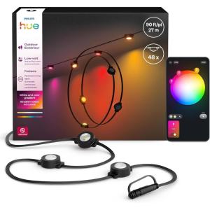 Philips Hue Festavia 90ft Permanent Outdoor String Lights, 48 Dimmable Lights, 55 Lumens Each, Weatherproof, Water-Resistant, Black Wire, Color Ambience, Bridge Required(Black)