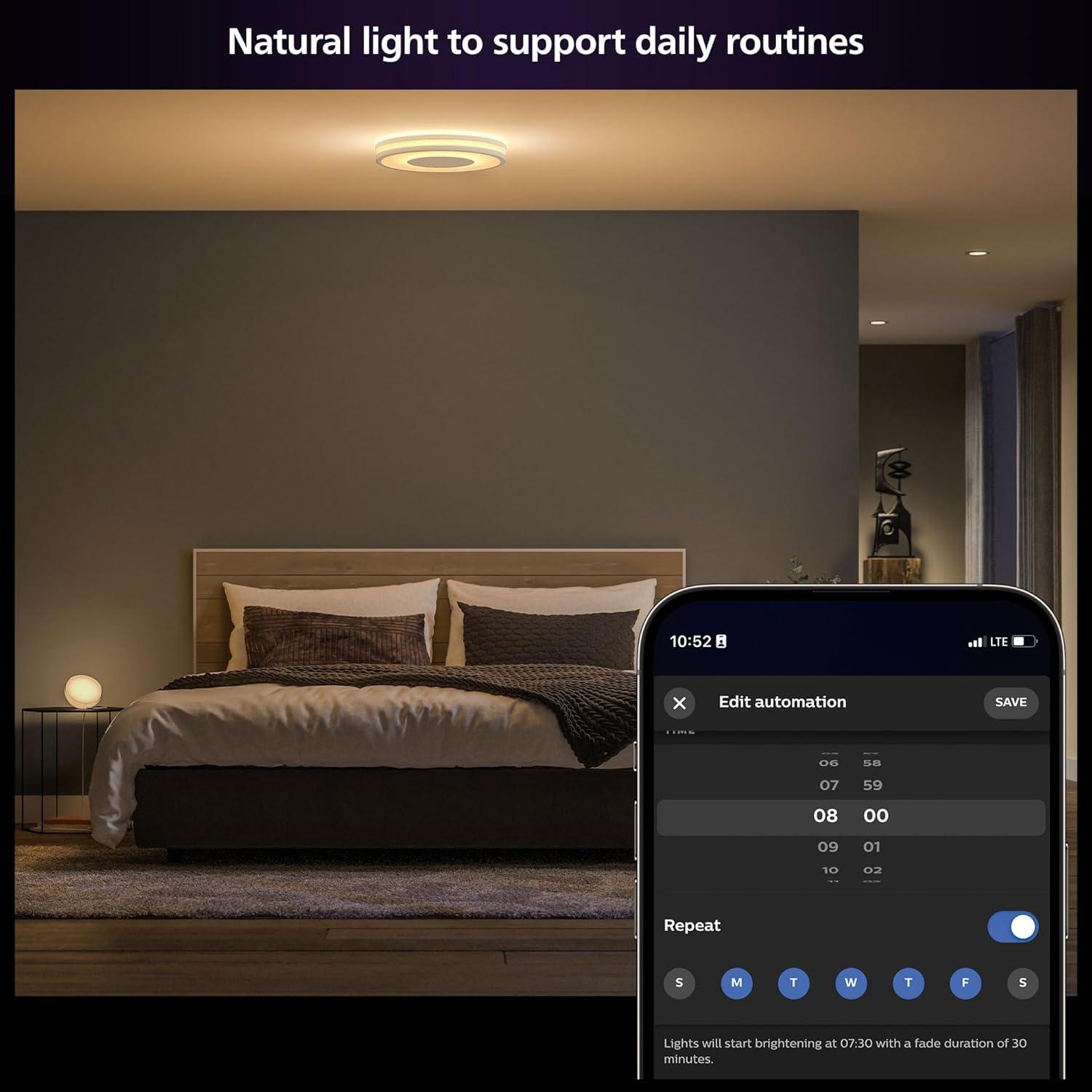 imagePhilips Hue Being Ceiling Light White White Ambiance WarmtoCool White Smart LED Light 1 Pack Control with Hue App Compatible with Alexa Google Assistant and Apple HomekitWhite