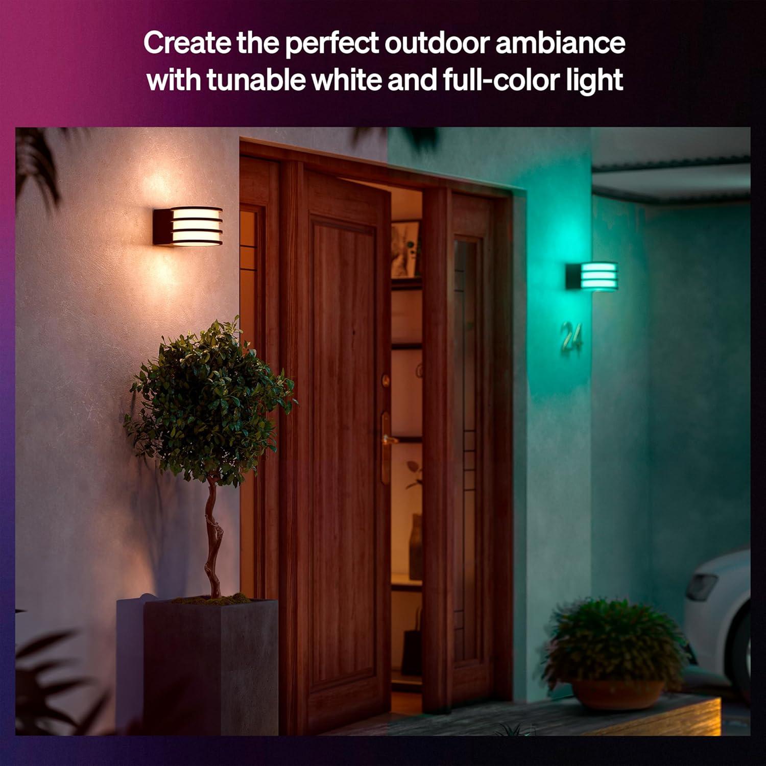 imagePhilips Hue Lucca Outdoor Wall Light Tunable White and Color Light Bright 806 lm A19 Bulb Included Dimmable IP44 WeatherResistant Matter Compatible Zigbee