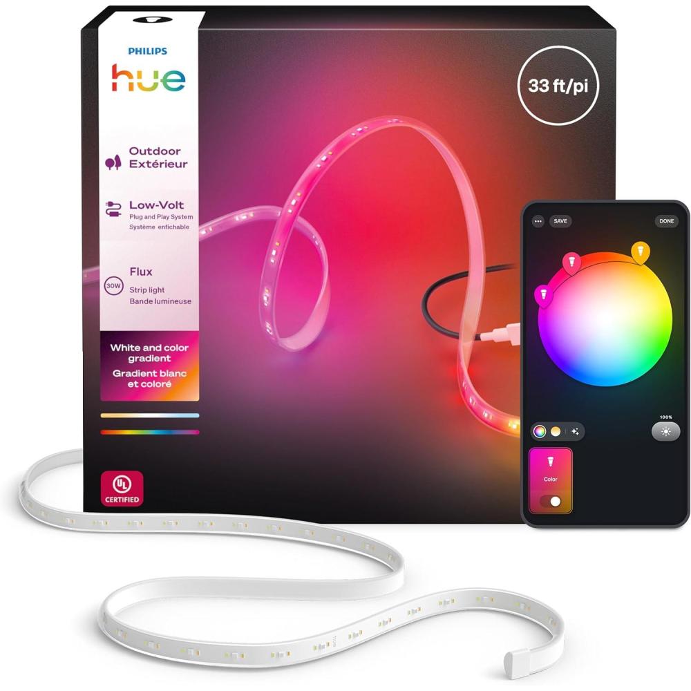 imageHue Flux Outdoor 33feet Multicolor LED Strip Light 3000 lm Vibrant Color and Ambiance Flexible Outdoor Lighting Chromasync Color Blending Weatherproof App and Voice Control33feet