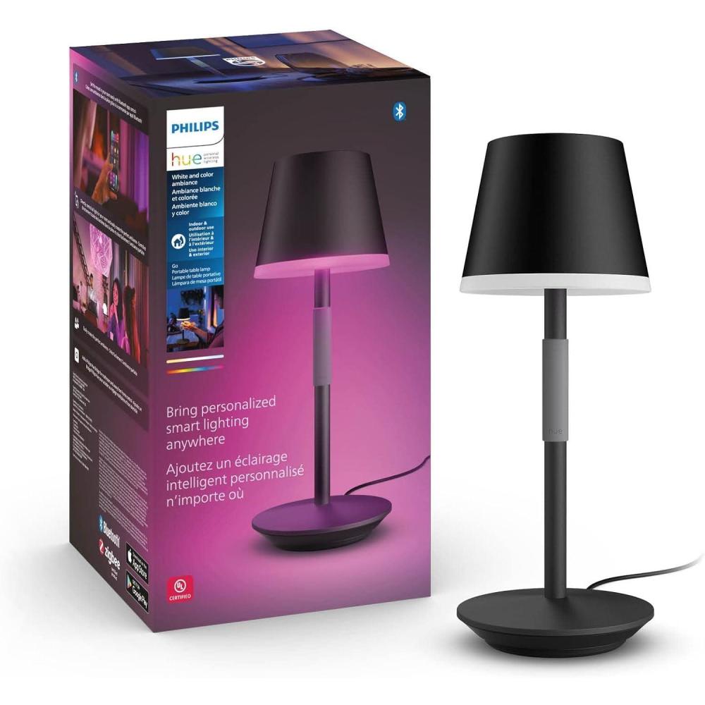 imagePHILIPS Hue Go Smart Portable Table Lamp 1 Pack Black White and Color Ambiance LED ColorChanging Light Smart LED Lamp For Indoor and Outdoor Use Control with Hue App or Voice AssistantBlack
