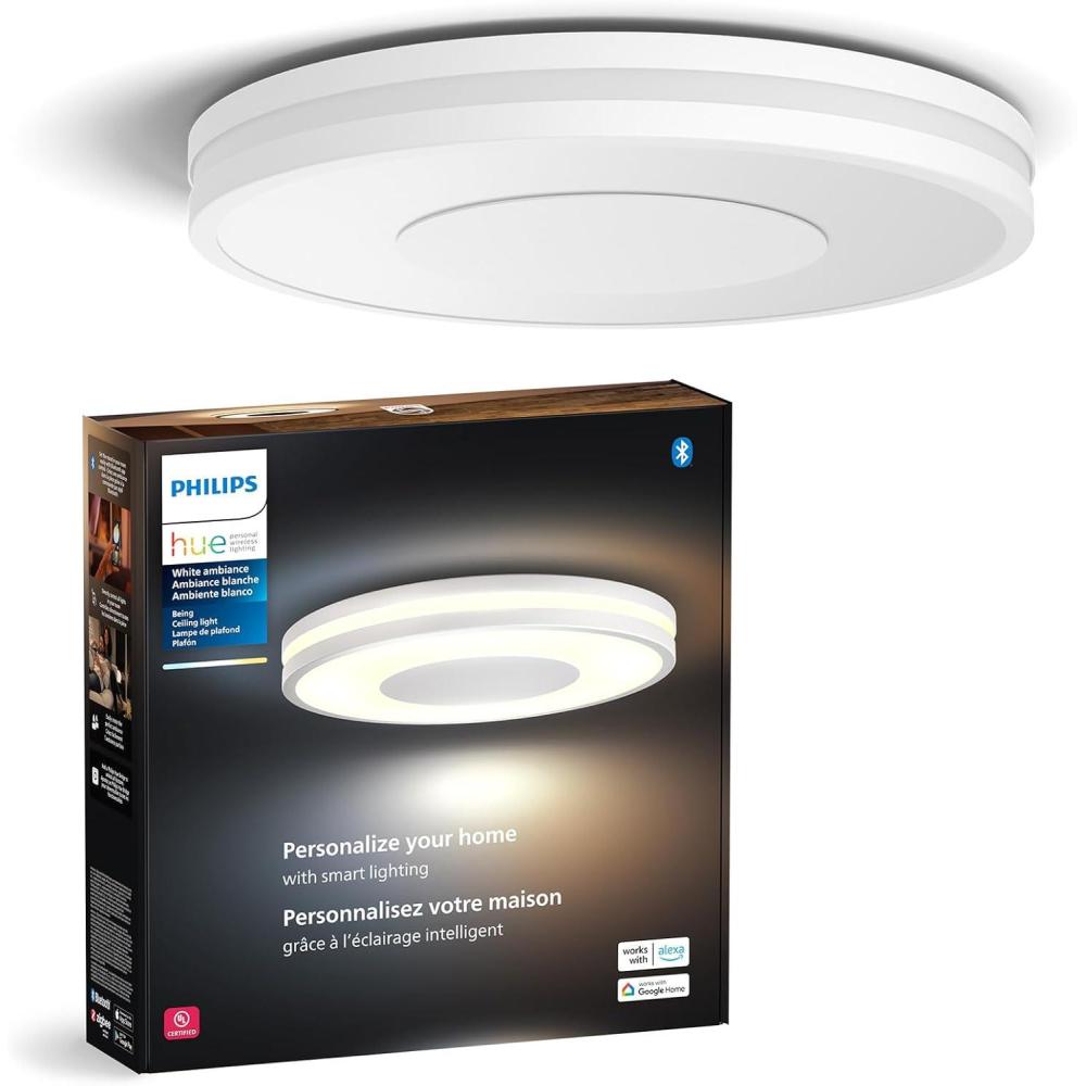 imagePhilips Hue Being Ceiling Light White  White Ambiance WarmtoCool White Smart LED Light  1 Pack  Control with Hue App  Compatible with Alexa Google Assistant and Apple HomekitWhite