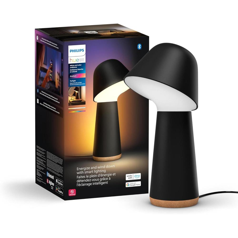 imagePhilips Hue Twilight Smart Sleep and WakeUp LED Lamp White amp Color Smart Lighting Bedside Lamp Compatible with Bluetooth Voice Control with Alexa Apple Home amp Google AssistantBlack