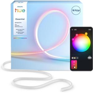Hue Essential 16ft LED Flex Strip Light, RGBIC, Vibrant Color and Ambiance, Flexible Indoor Lighting, Easy Installation, App and Voice Control, Compatible with Alexa, Google Assistant, and Apple Home(16-feet)