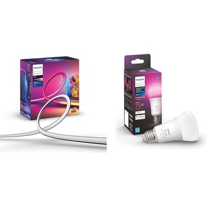 Philips Hue 55″ Smart TV Light Strip – White and Color Ambiance LED Color-Changing TV Backlight – Sy & Smart 75W A19 LED Bulb – White and Color Ambiance Color-Changing Light – 1 Pack