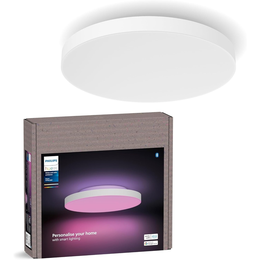 image:imagePhilips Hue Datura Smart Ceiling Panel Large Round 249 in x 2260 in White amp Color Light Bluetooth Compatible Voice Control with Alexa Apple Home amp Google Assistant249in x 1512in