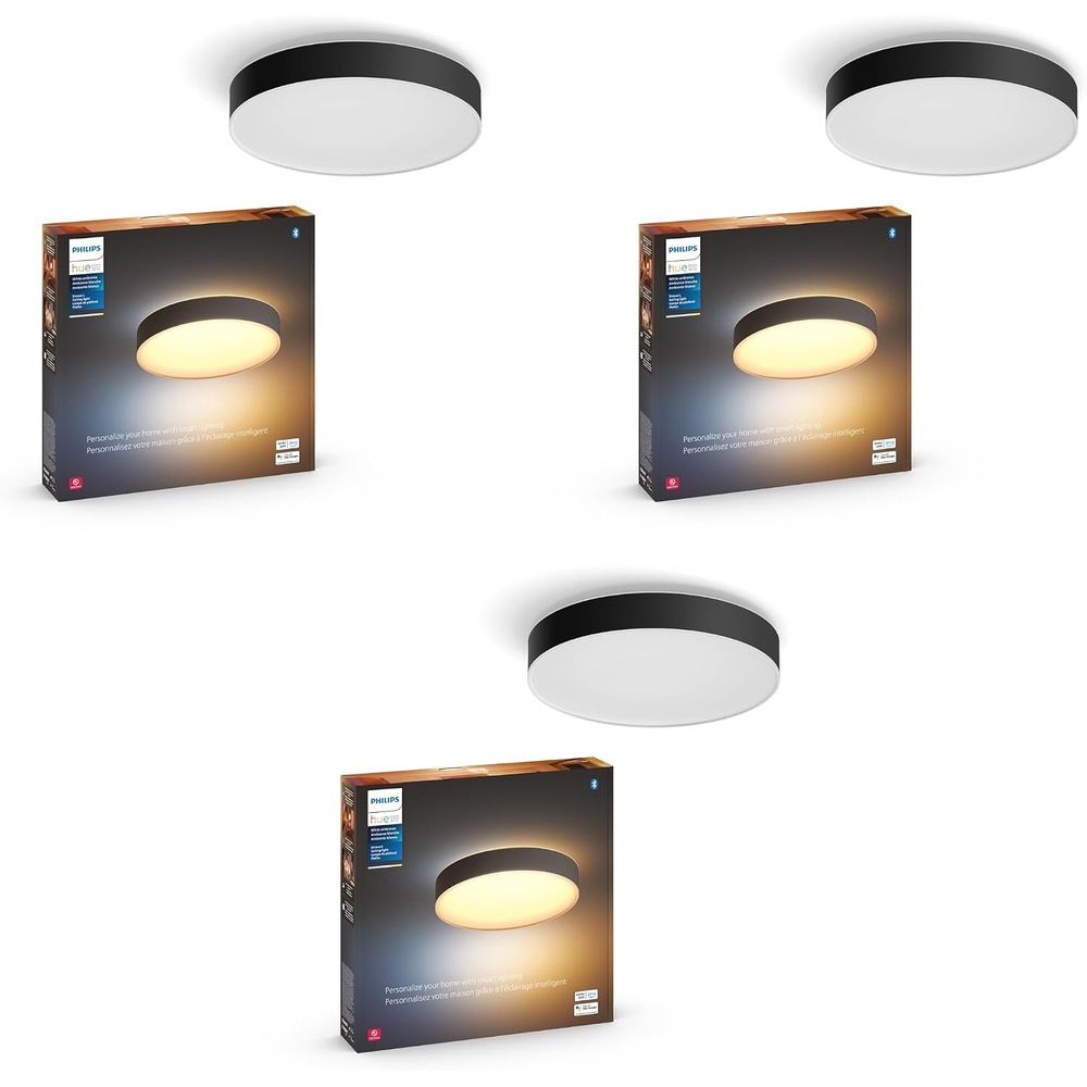 image:imagePhilips Hue Enrave Large Ceiling Lamp Black  White Ambiance WarmtoCool White Smart LED Light  3 Pack  Control with Hue App  Compatible with Alexa Google Assistant and Apple Homekit