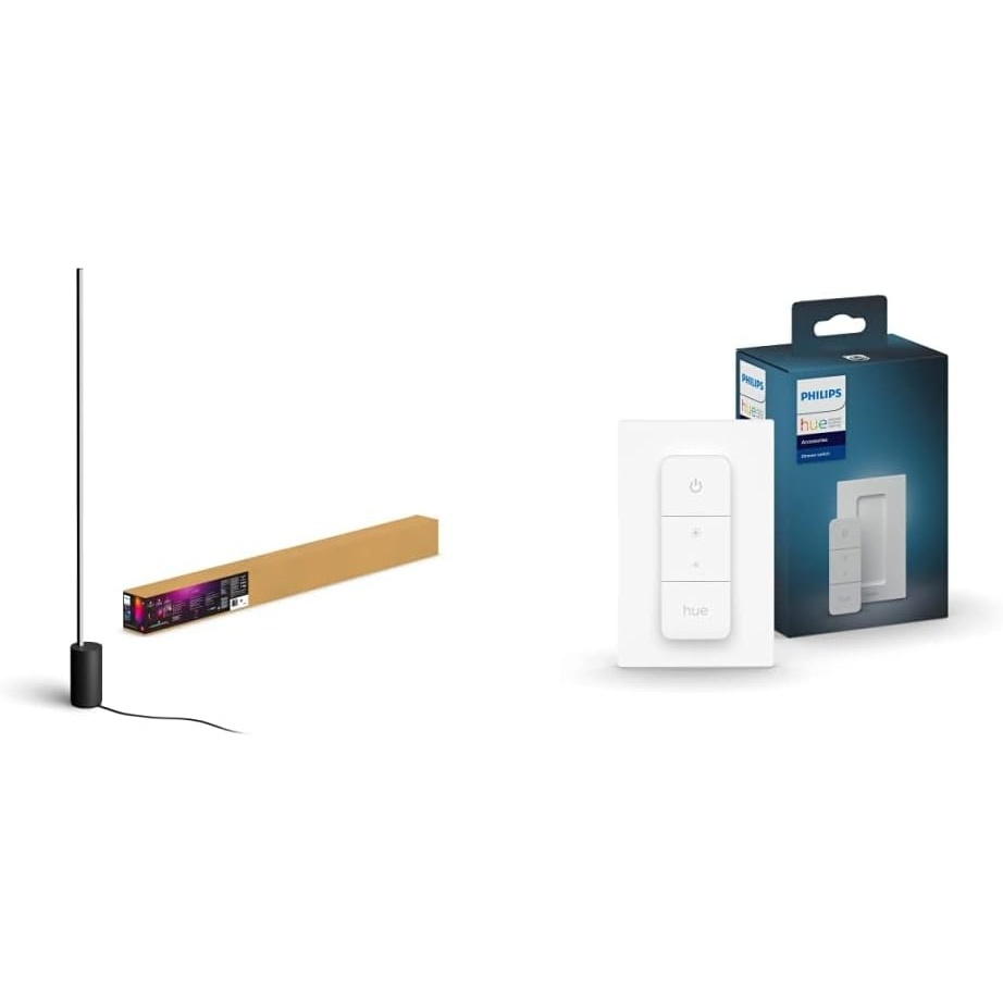 image:imagePhilips Hue Gradient Signe Floor Lamp Compatible with Alexa Apple HomeKit and Google Assistant Black  Philips v2 Smart Dimmer Switch and Remote Smart Home Philips Hue Smart Lights White