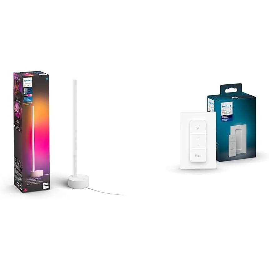 image:imagePhilips Hue Gradient Signe Table Lamp Compatible with Alexa amp Smart Dimmer Switch with Remote White  1 Pack