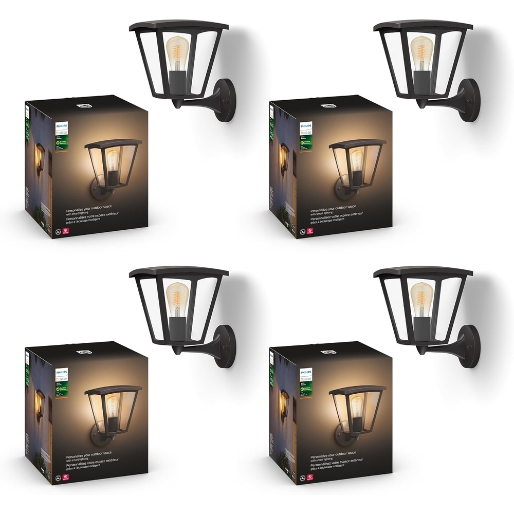 image:imagePhilips Hue Inara Outdoor Smart Wall Light Black  E26 White Filament LED Bulb  4 Pack  Requires Hue Bridge  Control with Hue App and Voice  Weatherproof