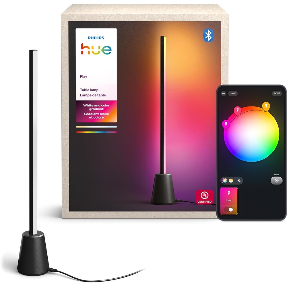 image:imagePhilips Hue Play Table Lamp RGBWWIC LED 236 White Ambiance Multicolor Gradients Smart Lighting Alexa Google Home Apple Home TV Sync Requires Hue Bridge and Sync Box Both Sold Separately