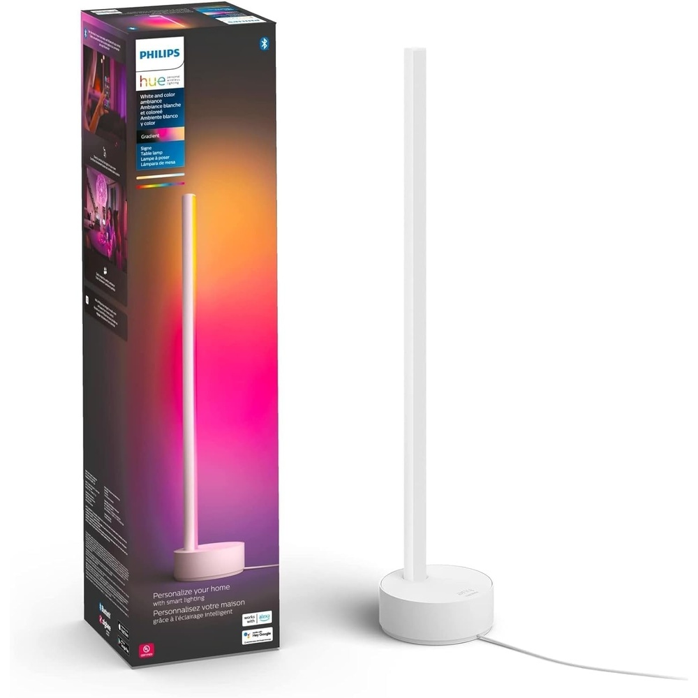 image:imagePhilips Hue Signe Smart Table Lamp Oak  White Color Ambiance LED ColorChanging Light  1 Pack  Control with Hue App  Compatible with Alexa Google Assistant and Apple HomekitWhite