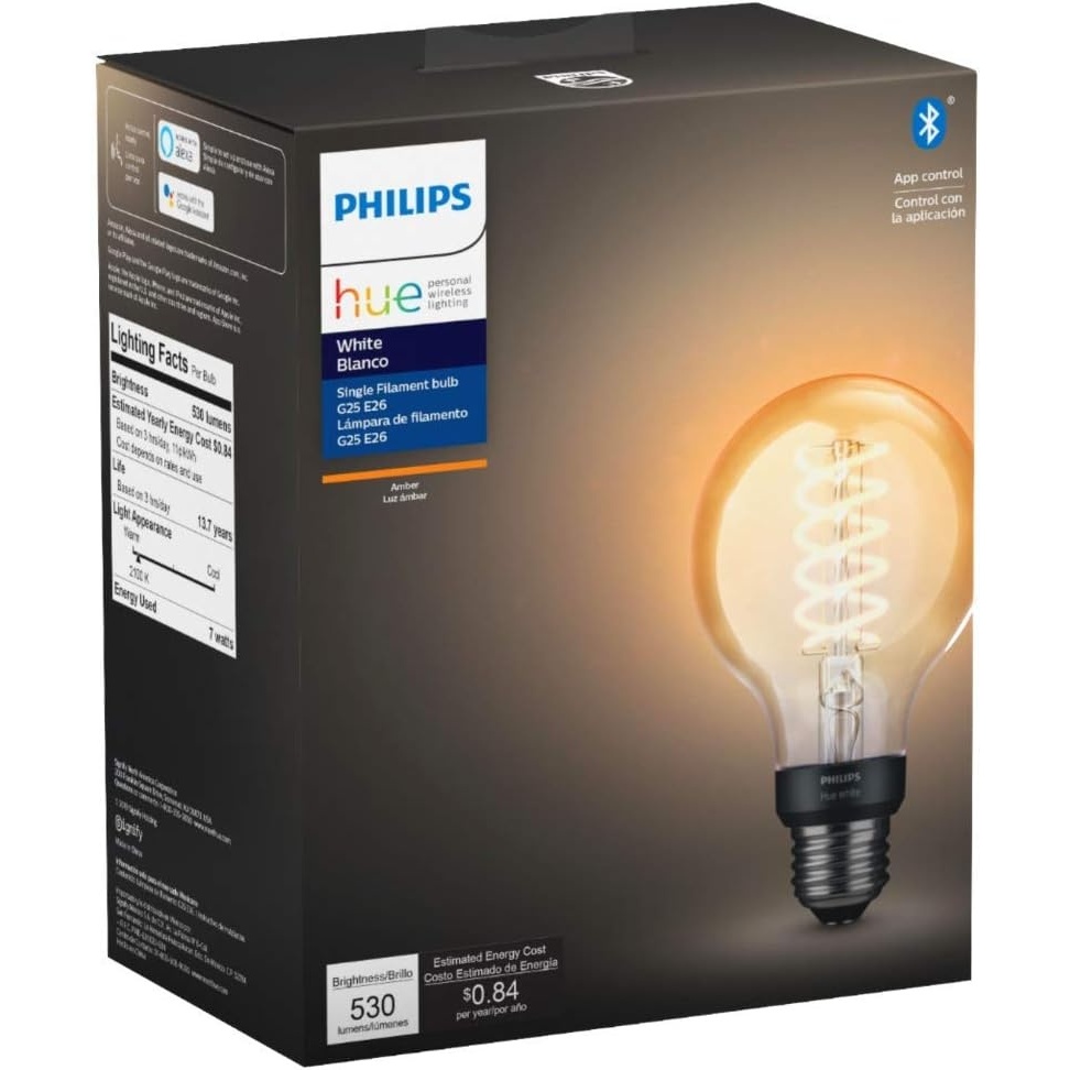 image:imagePhilips Hue White Filament Globe G25 LED Smart Vintage Bulb Bluetooth amp Hub Compatible Hue Hub Optional Voice Activated with AlexaWhite