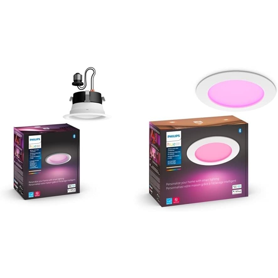 image:imagePhilips Hue White and Color Ambiance Extra Bright High Lumen Dimmable LED Smart Retrofit Recessed 4 New Version amp Slim 6 Downlight White and Color LED Smart Light Voice Control