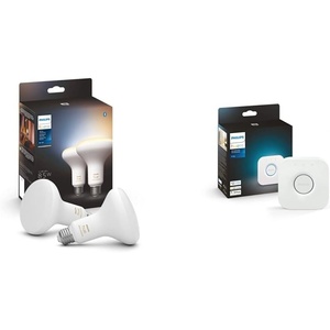 PHILIPS Hue White Ambiance BR30 LED Smart Bulbs, Compatible with Alexa, Google Assistant, and Apple HomeKit, New Version, 2 Bulbs & Bridge Smart Lighting Hub – White