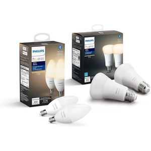 Philips Hue 2pk White A19 & 2pk White Candle Bulbs Bluetooth, Dimmable only, 2700K (Hue Hub Optional, Compatible with Alexa & Google Assistant)