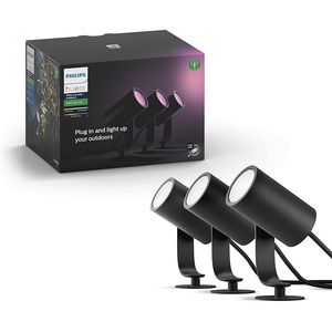 Philips Hue Lily White & Color Outdoor Spot Light Base kit (Hue Hub Required), 3 Spot Lights with Power Supply + Mount, Works with Alexa, HomeKit & Google Assistant(Lily – Base Kit)
