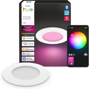 Philips Hue Slim Downlight, Recessed LED Ceiling Light 1-Pack, 800 lm, 4-inch, Canless Design, Full-Spectrum Daylight 1000K-20000K, Ultra-Low Dimming, Precise Color, Smart Lighting, White
