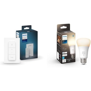 Philips Hue Smart Dimmer Switch with Remote + Philips Hue White A19 Medium Lumen Smart Bulb (1100 Lumens)
