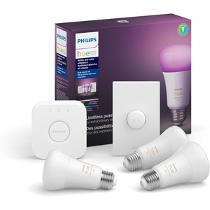 Philips Hue White and Color Ambiance Base Lumen (60W) Smart Button Starter Kit, 16 Millions Colors, Works with Amazon Alexa, Google Assistant, Apple HomeKit 60 Watt (OLD VERSION)(White and Color Ambiance)