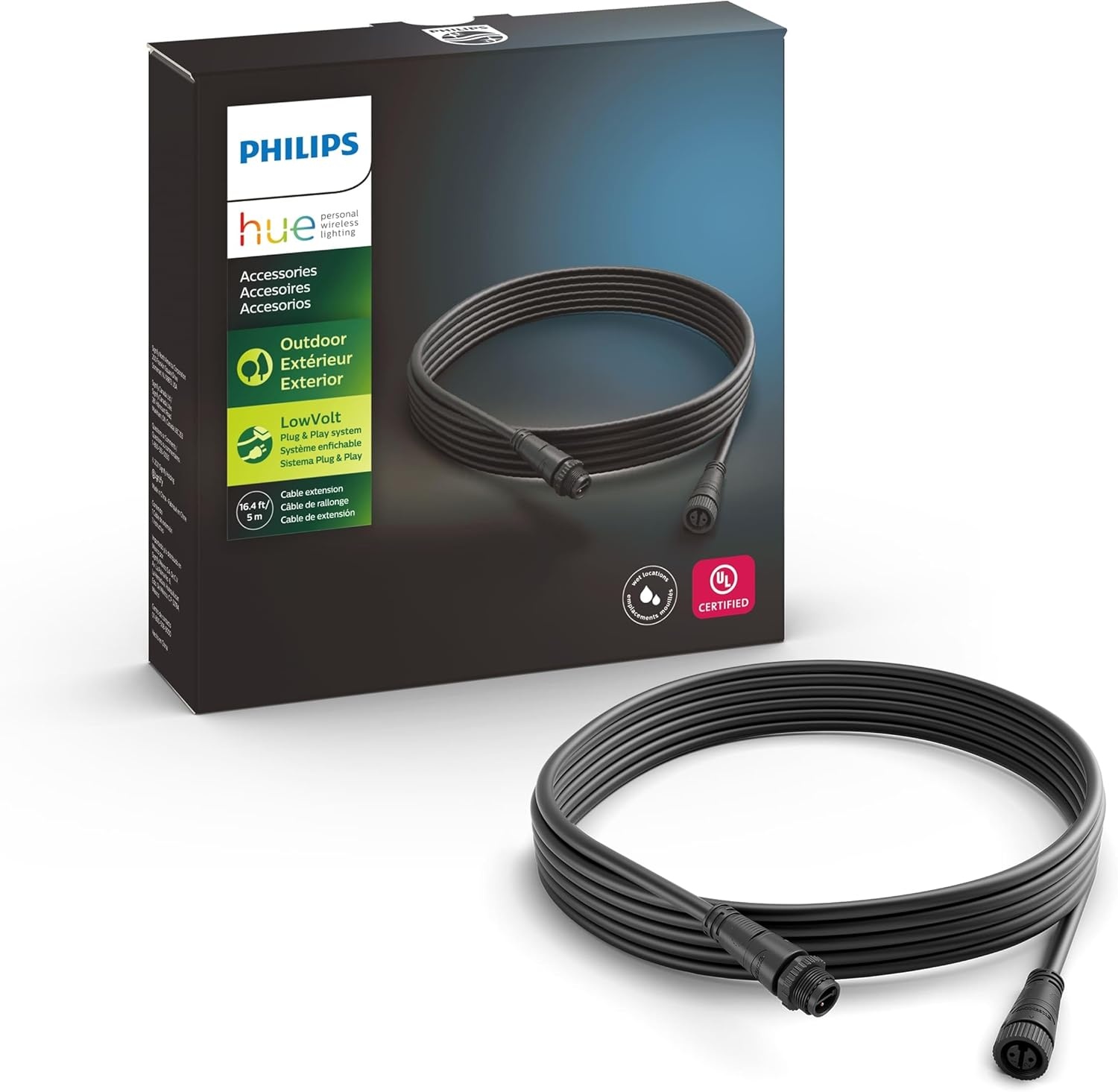 image:imagePhilips Hue White and Color Ambiance Lily Outdoor Light Extension Black amp Outdoor 8 Foot Cable and T Connector amp Outdoor 16 Foot Cable Extension  1 16 Foot Cable